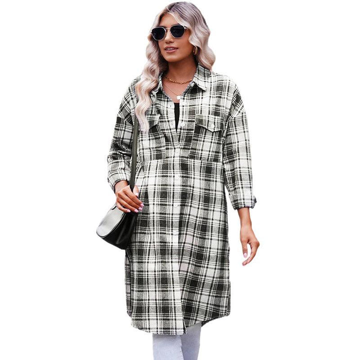 Women's Printed Checks Mid-length Shirt Coat - Trendha
