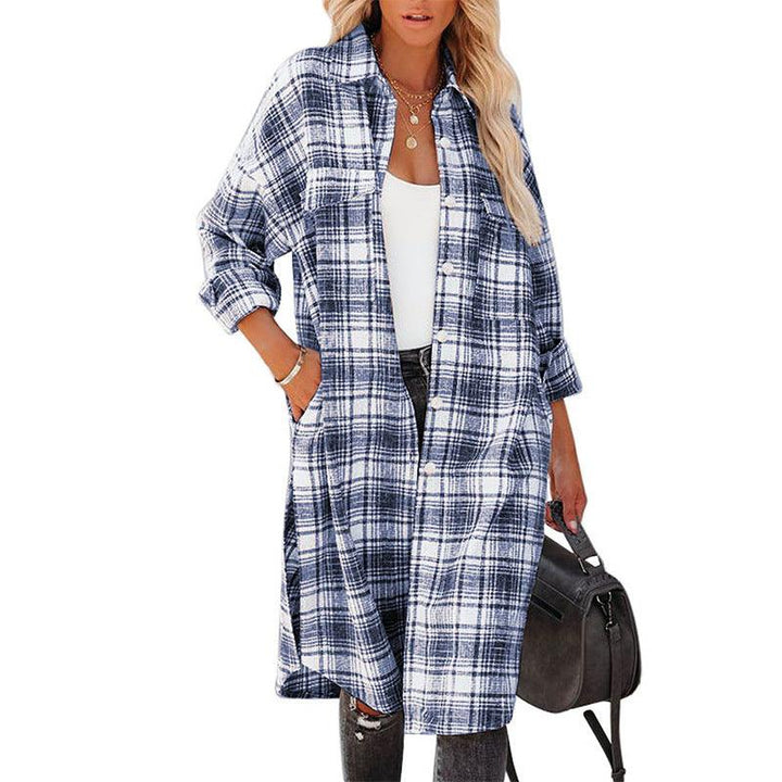 Women's Printed Checks Mid-length Shirt Coat - Trendha