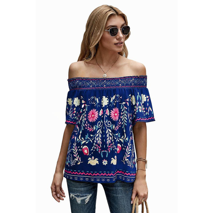 Women's Printed T-shirt Loose Off Shoulder Top - Trendha