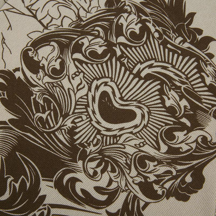 Women's Retro Print Loose Hooded Cardigan Sweater Coat - Trendha