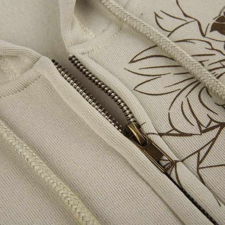 Women's Retro Print Loose Hooded Cardigan Sweater Coat - Trendha