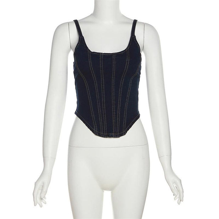 Women's Retro Solid Color Denim Vest Sexy Low-cut Slimming Camisole - Trendha