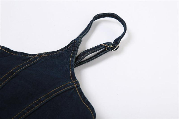 Women's Retro Solid Color Denim Vest Sexy Low-cut Slimming Camisole - Trendha