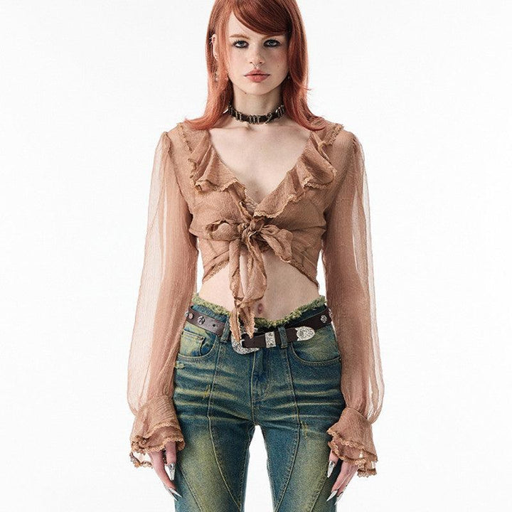 Women's Ruffle Trim Crop Lightweight Sun Protection Cover-up - Trendha