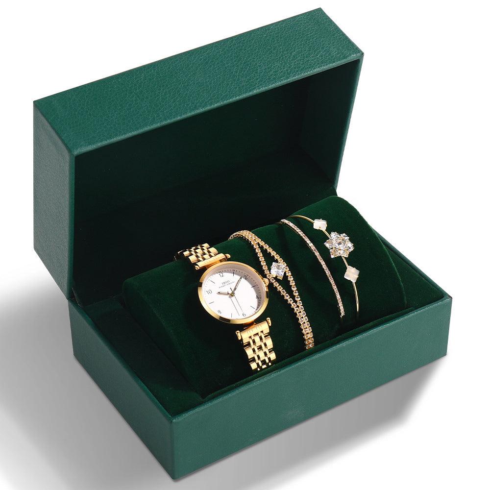 Women's Steel Band Watch Green Set - Trendha