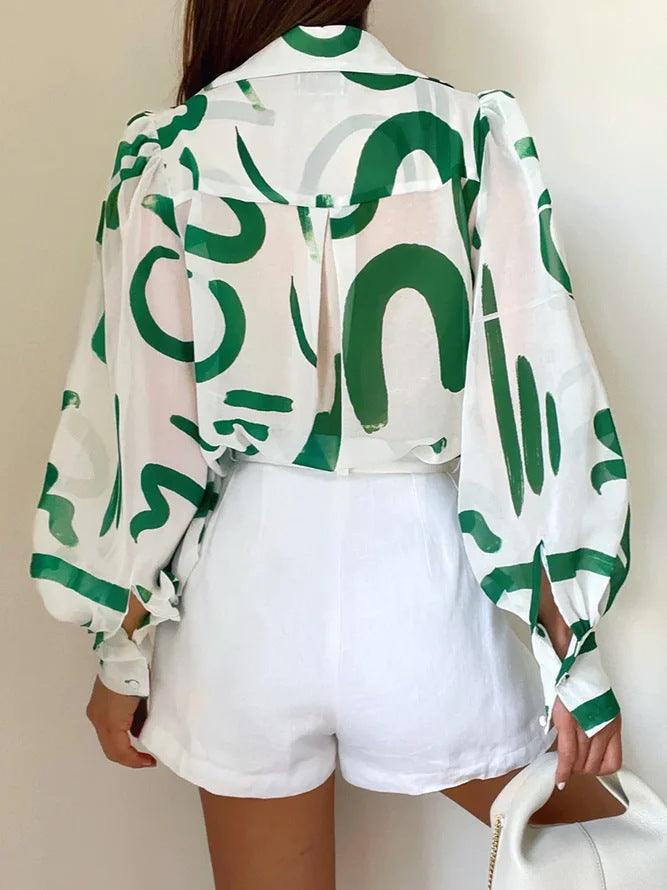 Women's Summer Printed Lantern Sleeve Fashion Shirt - Trendha