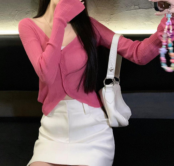Women's Sweet Top Perspective Sunscreen Knitted Cardigan - Trendha