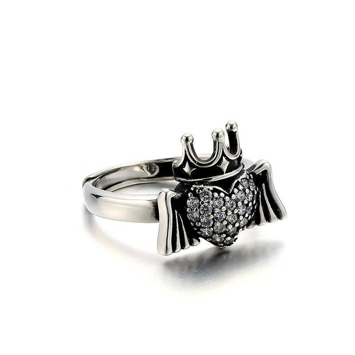 Women's Vintage Heart Wings Sterling Silver Ring - Trendha