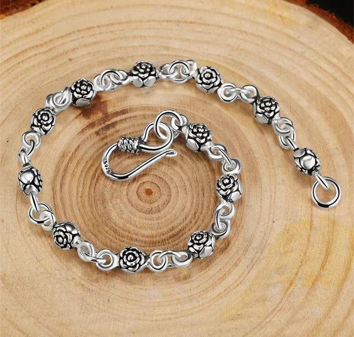 Women's Vintage Rose Silver Bracelet - Trendha