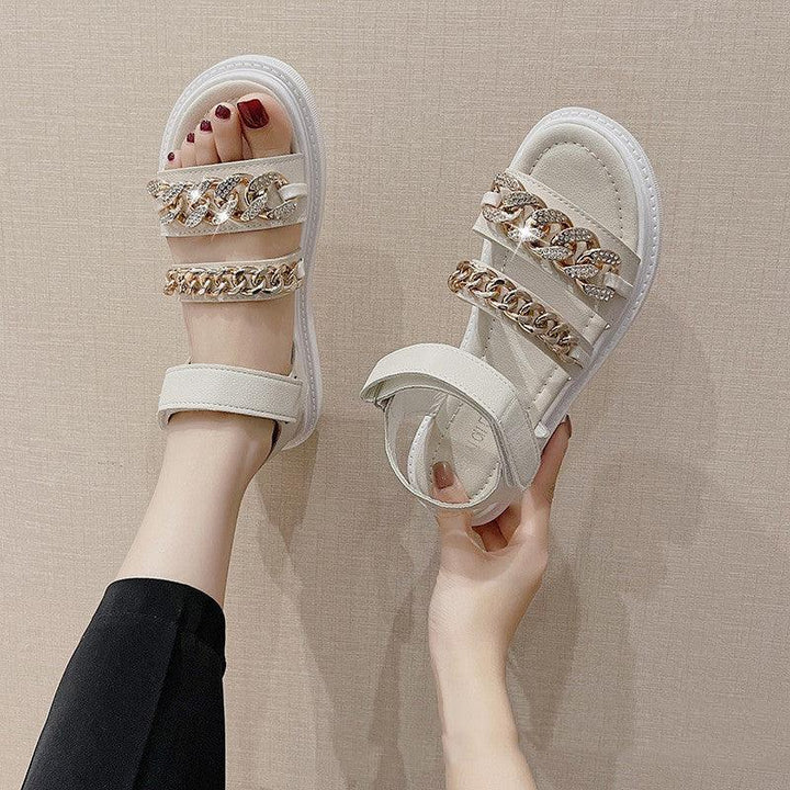 New Flat Sports Sandals Korean Beach Velcro Net Red Casual Roman Shoes - Trendha