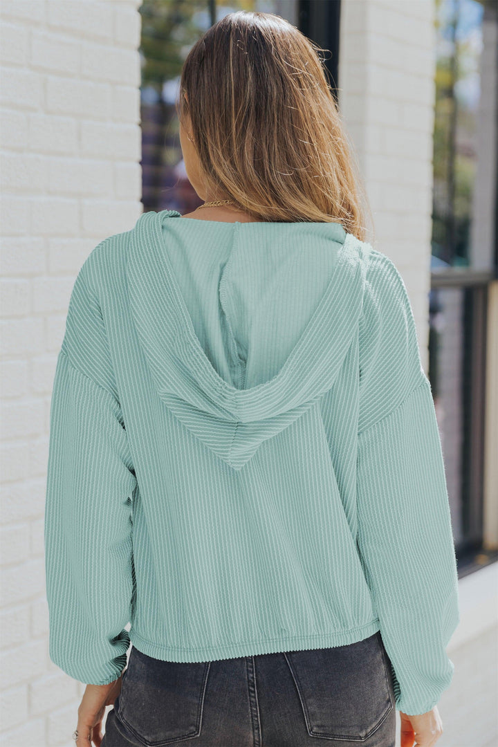 Ribbed Drop Shoulder Hoodie - Trendha
