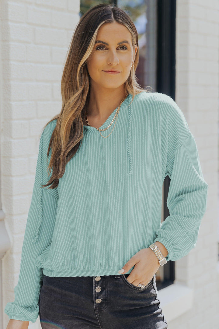 Ribbed Drop Shoulder Hoodie - Trendha