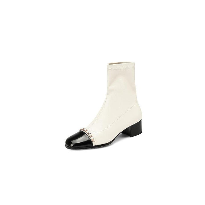 Women's Full Leather Thick Heel Comfortable Round Toe Short Boots - Trendha