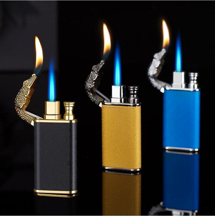 Creative Blue Flame Lighter Dolphin Dragon Tiger Double Fire Metal Winproof Lighter Inflatable Lighter - Trendha