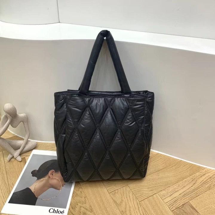 Diamond Check Canvas Women's Bag Large Capacity Padded Messenger Simple Casual One Shoulder - Trendha