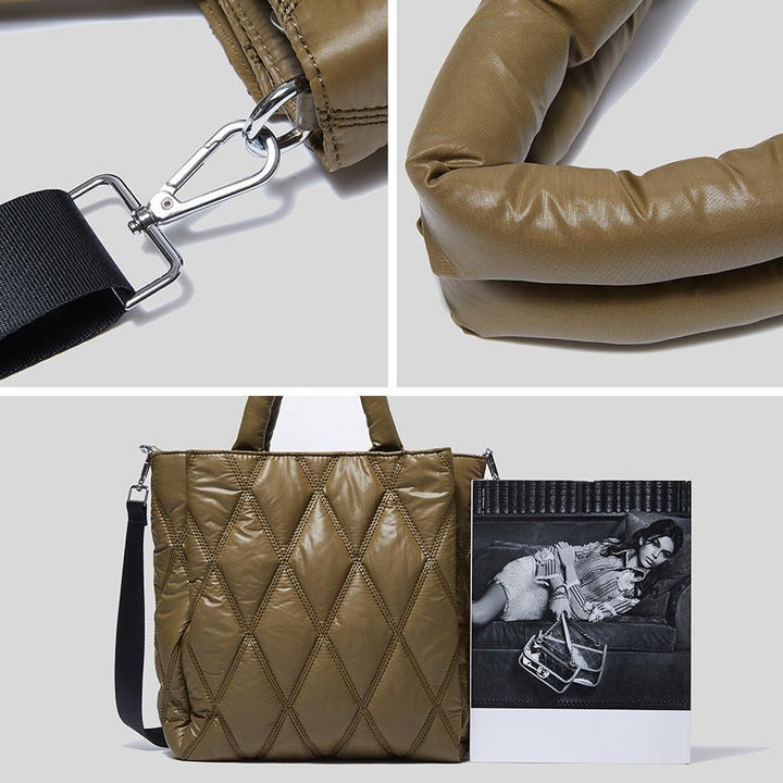 Diamond Check Canvas Women's Bag Large Capacity Padded Messenger Simple Casual One Shoulder - Trendha