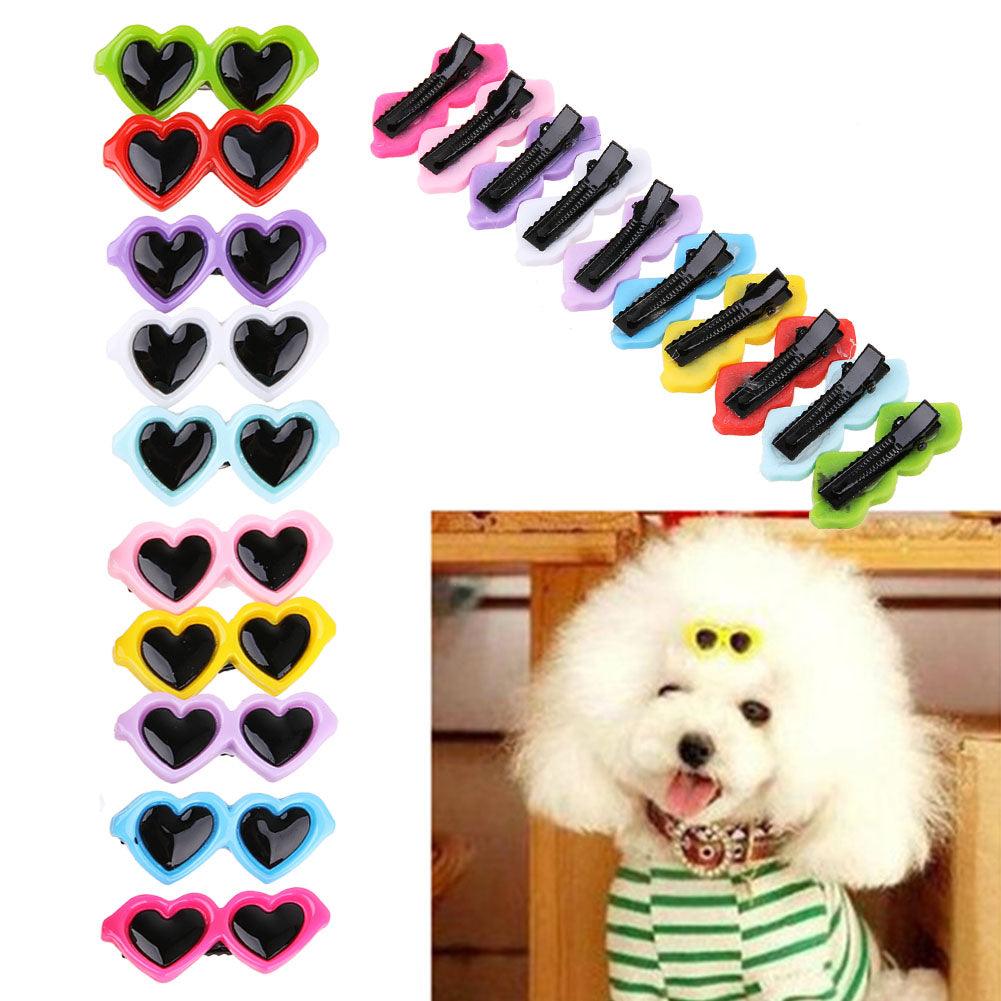 10 Pcs Heart Shaped Sunglasses Dog Hair Clips
