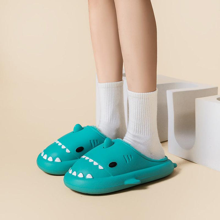 Winter Soft Bottom Household Couple Eva Hair Cartoon Shark Cotton Slippers - Trendha