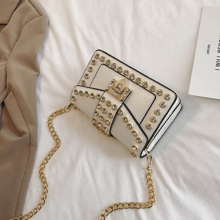 Rhinestone rivet chain bag shoulder bag - Trendha