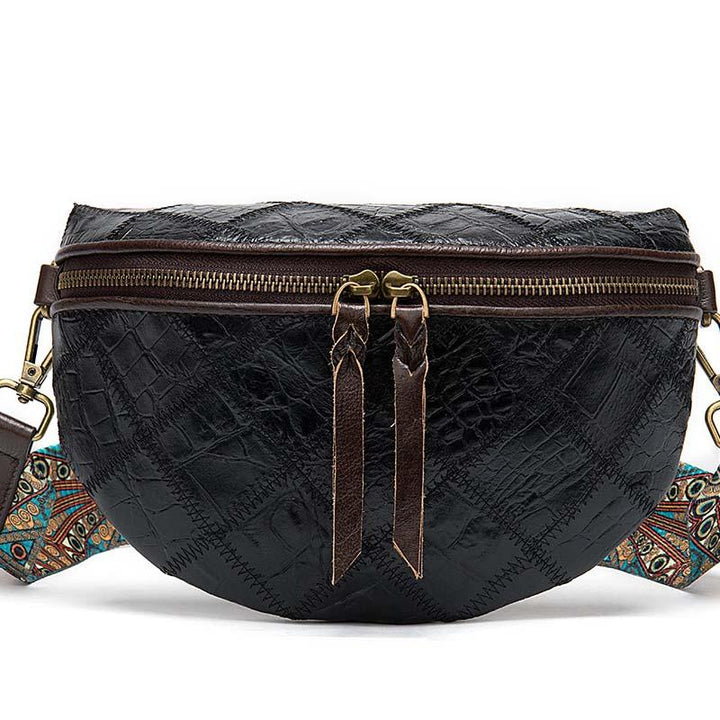 Leather stitching fashion embossed crossbody national trend chest bag - Trendha