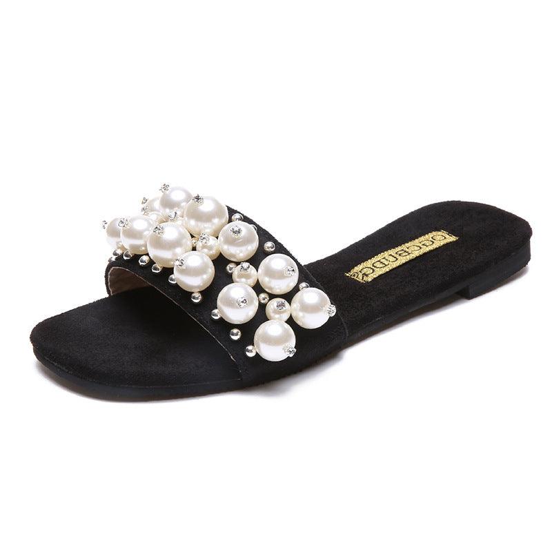 Pearl slippers with rivets - Trendha