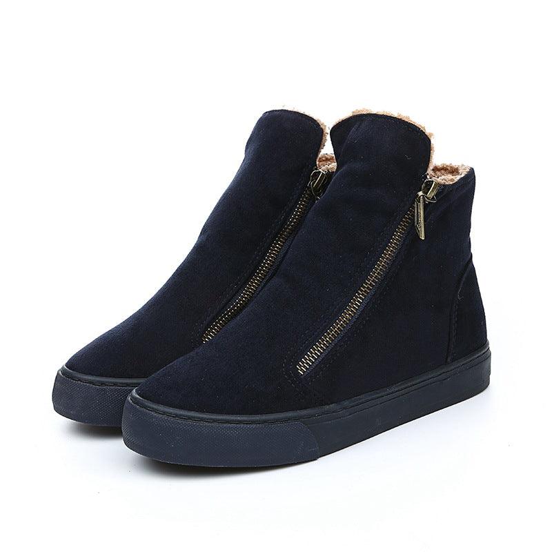 Plus velvet warm short tube cotton boots British style personality side zip Martin boots - Trendha