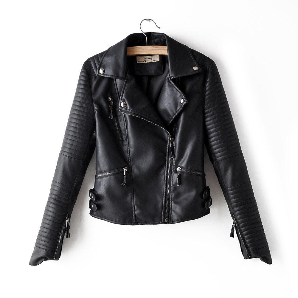 Irregular cuff motorcycle leather jacket - Trendha