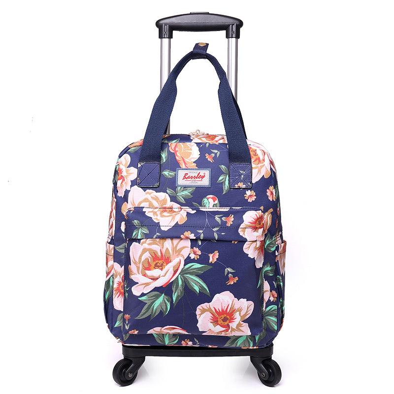 Mini Printed Folding Trolley Bag Detachable Dual Purpose Backpack - Trendha