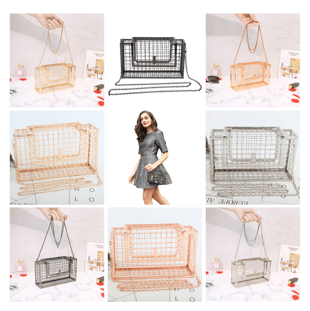 Metal hollow shoulder bag European and American fashion clutch iron mesh chain messenger dinner bag
