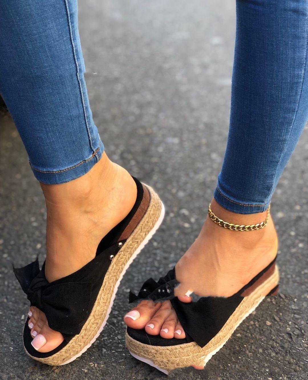 New Hemp Rope Platform Bow Casual Sandals | Stylish and Comfortable Sandals for Everyday Wear - Trendha