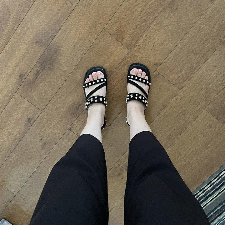 Black Flat Orange Roman Holiday Style Women's Sandals - Trendha
