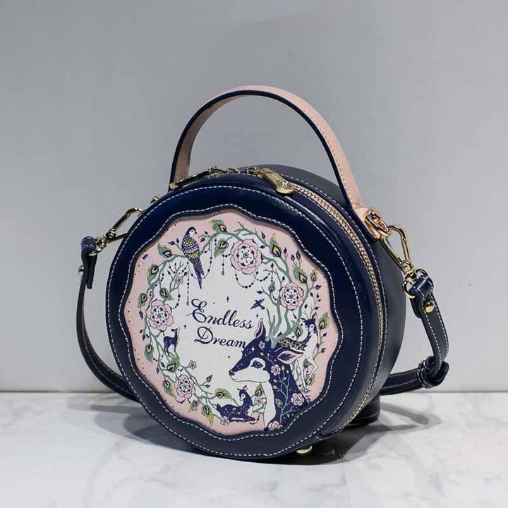 New Contrasting Color Fawn Printed Flower Small Round Bag - Trendha
