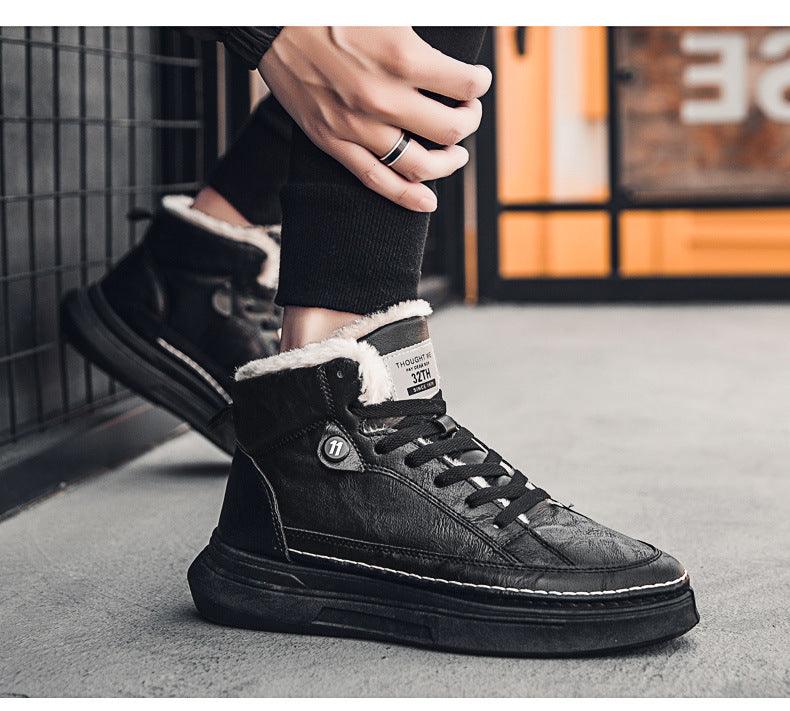 New style plus velvet thick warm high-top sneakers men's cotton shoes Korean fashion casual shoes - Trendha