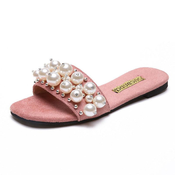 Pearl slippers with rivets - Trendha