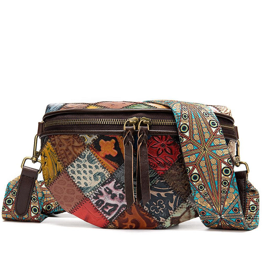 Leather stitching fashion embossed crossbody national trend chest bag - Trendha