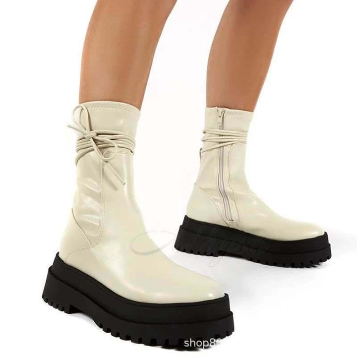 Women's Round Toe PU British Style Lace-up Martin Boots - Trendha