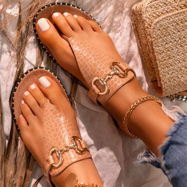 Comfortable Flip Flops Women's Sandals With Metal Buckle Flat Sandals Beach Shoes - Trendha