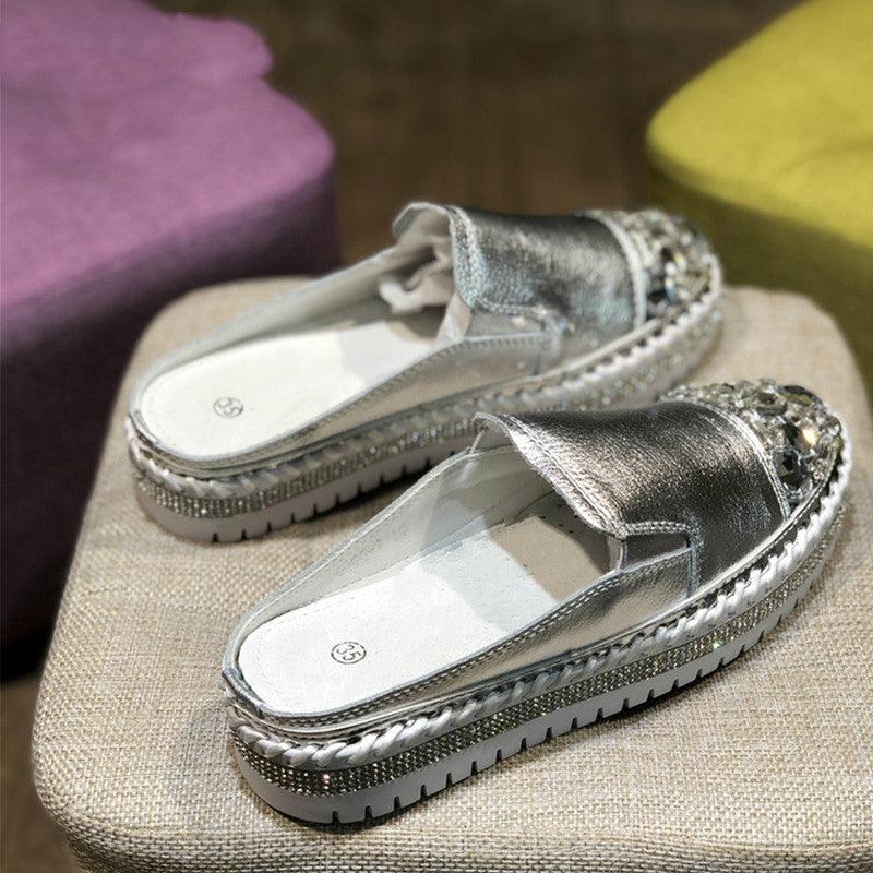 Rhinestone PU Platform-Style Slip-On Shoes