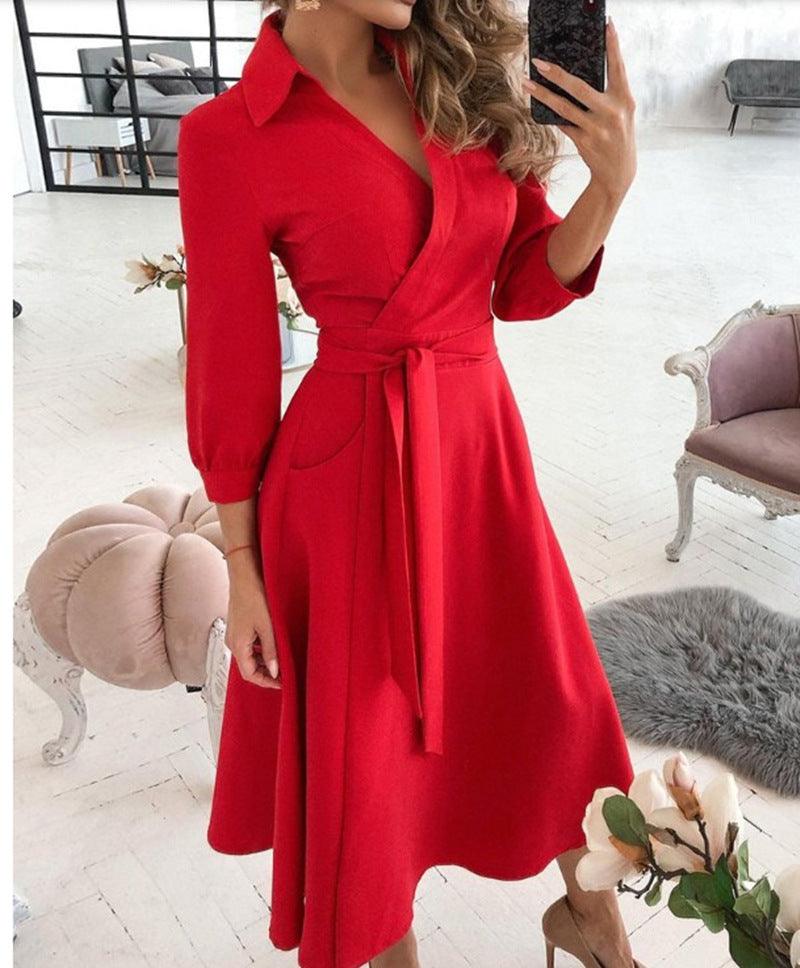 Sexy Irregular Hemline Dress - Women's Deep V-neck Party Dress with Long Sleeves - Trendha
