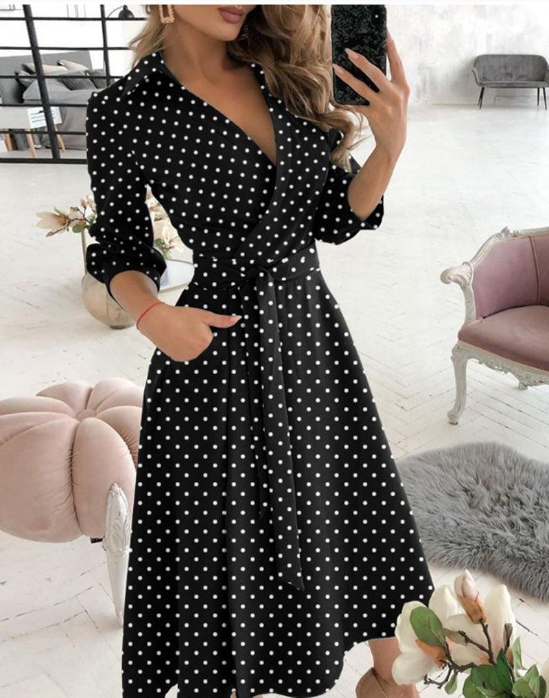Sexy Irregular Hemline Dress - Women's Deep V-neck Party Dress with Long Sleeves - Trendha