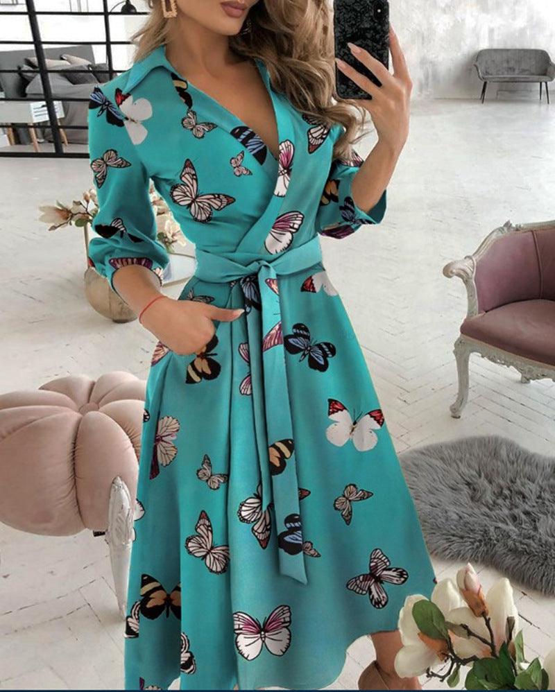 Sexy Irregular Hemline Dress - Women's Deep V-neck Party Dress with Long Sleeves - Trendha