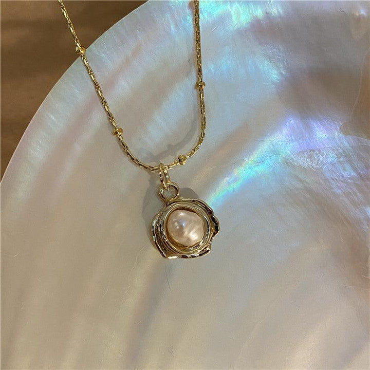 Temperament Retro Baroque Freshwater Pearl Necklace Titanium Steel Color Preservation - Trendha