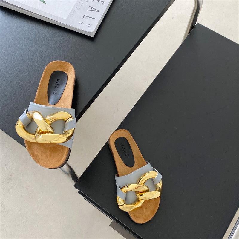 Ladies Fashion Flat-Bottom Baotou Half Slippers - Trendha