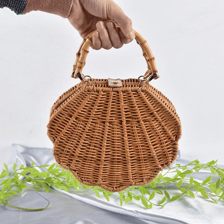 Imitation Shell Decoration Rattan Three-dimensional Conch Shape Straw Bag - Trendha