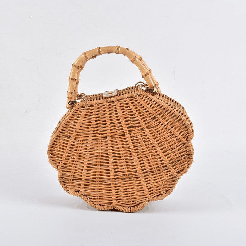Imitation Shell Decoration Rattan Three-dimensional Conch Shape Straw Bag - Trendha