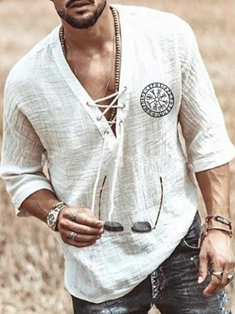 Printed Men's Chest Tie Mid Sleeve T Shirt Shirt - Trendha