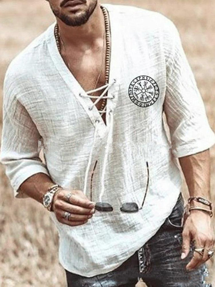 Printed Men's Chest Tie Mid Sleeve T Shirt Shirt - Trendha