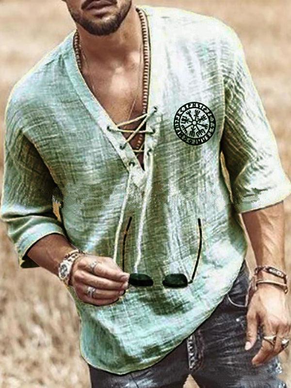 Printed Men's Chest Tie Mid Sleeve T Shirt Shirt - Trendha
