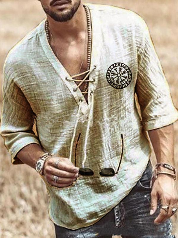 Printed Men's Chest Tie Mid Sleeve T Shirt Shirt - Trendha
