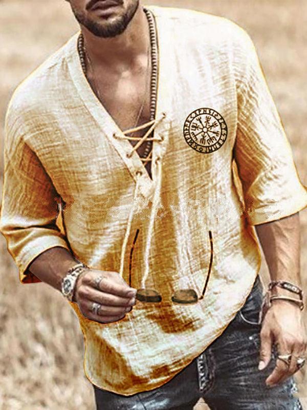 Printed Men's Chest Tie Mid Sleeve T Shirt Shirt - Trendha